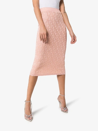 Shop Fendi Logo Jacquard Pencil Skirt In Pink
