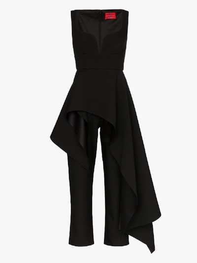 Solace London Rena Peplum Ruffle Cropped Jumpsuit In Black