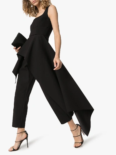 Solace London Rena Peplum Ruffle Cropped Jumpsuit In Black