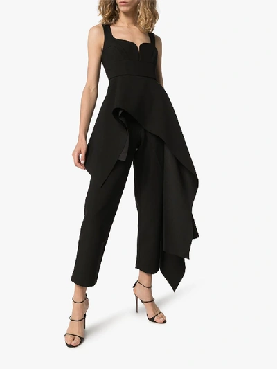 Solace London Rena Peplum Ruffle Cropped Jumpsuit In Black