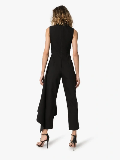 Solace London Rena Peplum Ruffle Cropped Jumpsuit In Black