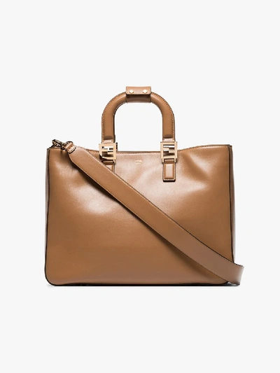 Shop Fendi Womens Brown Twins Medium Leather Tote Bag