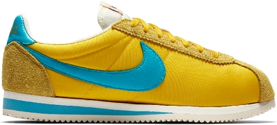 Pre-owned Nike  Classic Cortez Kenny Moore Marathon Record In Tour Yellow/chlorine Blue-sail