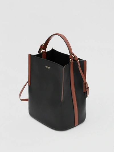 Shop Burberry Small Two-tone Leather Peggy Bucket Bag In Black