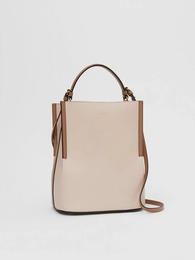 Shop Burberry Small Two-tone Leather Peggy Bucket Bag In Buttermilk