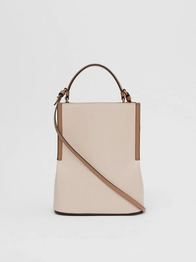 Shop Burberry Small Two-tone Leather Peggy Bucket Bag In Buttermilk