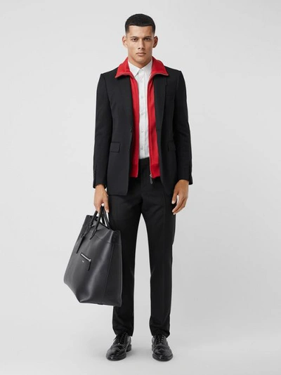 Shop Burberry Classic Fit Track Top Detail Wool Tailored Jacket In Black