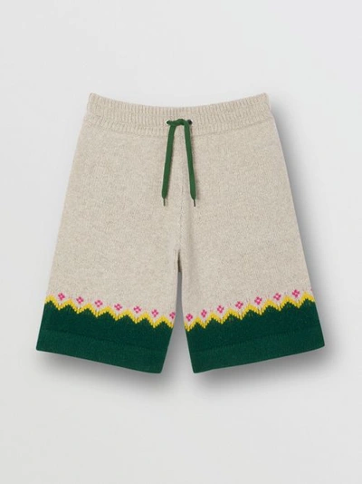 Shop Burberry Fair Isle Wool Drawcord Shorts In Sesame