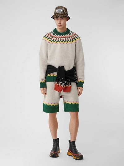 Shop Burberry Fair Isle Wool Drawcord Shorts In Sesame