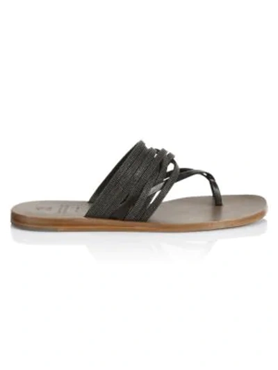 Shop Brunello Cucinelli Monili-trimmed Leather Toe-loop Sandals In Nero