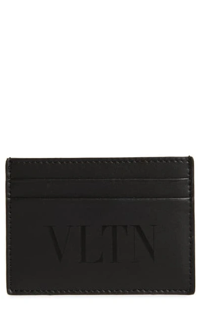 Shop Valentino Vltn Leather Card Holder In Black