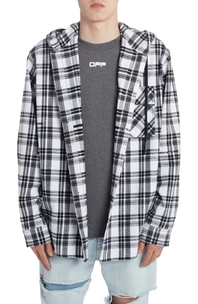 Shop Off-white Check Flannel Hooded Button-up Shirt In White