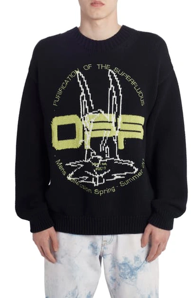 Shop Off-white Harry The Bunny Intarsia Cotton Blend Sweater In Black Brilliant