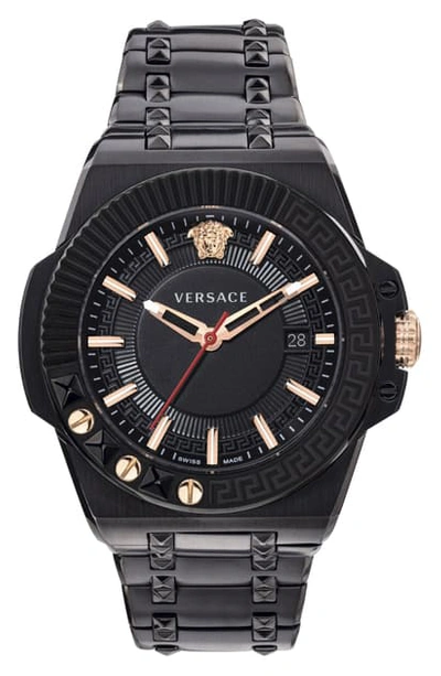 Shop Versace Chain Reaction Bracelet Watch, 45mm In Black
