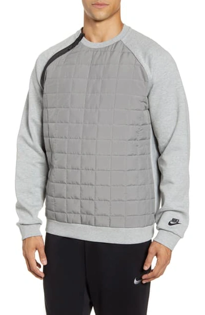 Shop Nike Sportswear Insulated Quilted Crewneck Sweatshirt In Dark Grey Heather/ Black