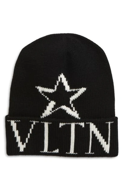 Shop Valentino Vltn Wool & Cashmere Beanie In Black