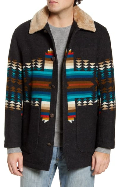 Shop Pendleton Brownsville Wool Blend Jacket With Genuine Shearling Collar In Pathfinder