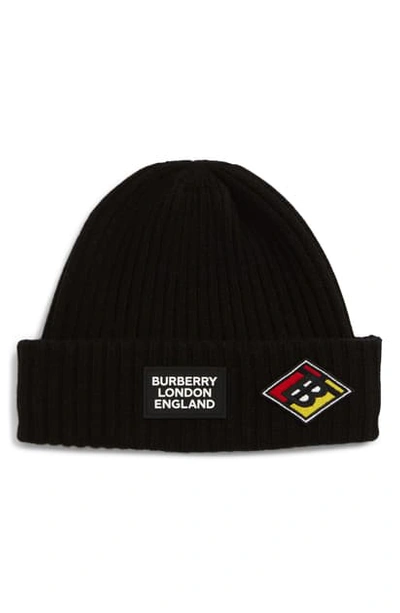 Shop Burberry Logo Patch Wool Beanie In Black