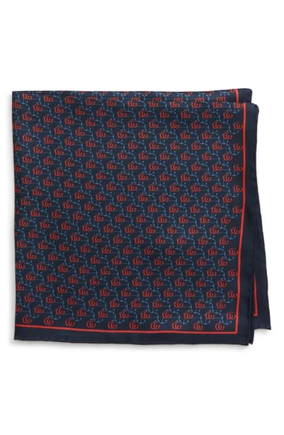 Shop Gucci Double G Silk Pocket Square In Blue