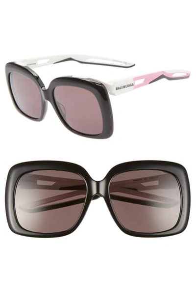 Shop Balenciaga 57mm Square Sunglasses In Shiny Black/ Grey