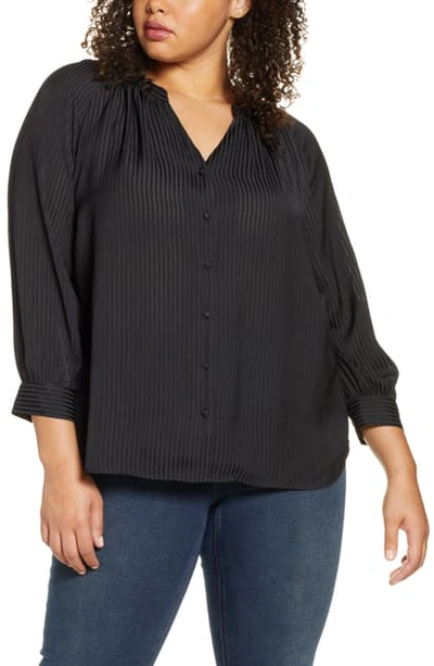 Shop 1.state Shadow Stripe Button-up Top In Rich Black