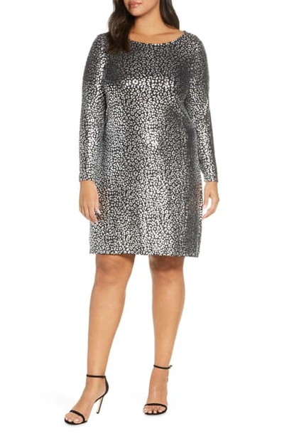 Shop Michael Michael Kors Catty Foiled Long Sleeve Cocktail Dress In Blk/silver