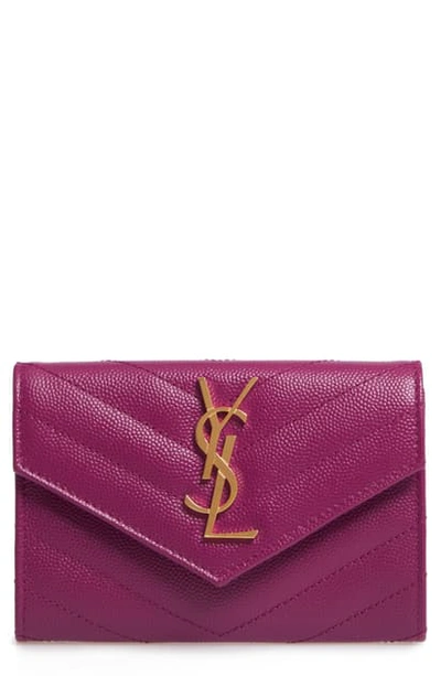 Shop Saint Laurent 'monogram' Quilted Leather French Wallet In Dark Grape