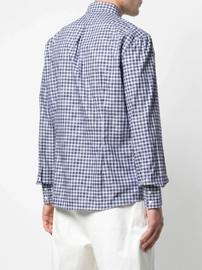 Shop Brunello Cucinelli Gingham Print Curved Hem Shirt In Blue