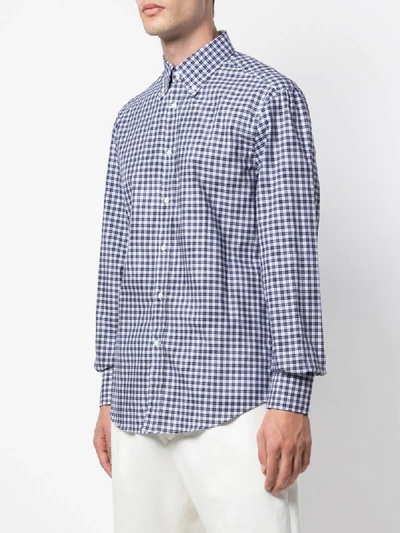 Shop Brunello Cucinelli Gingham Print Curved Hem Shirt In Blue