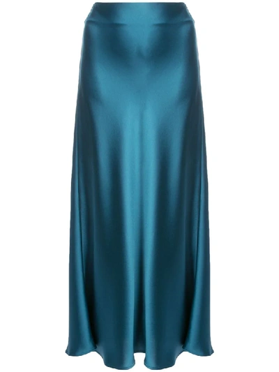 Shop Galvan Valletta Satin Slip Skirt In Blue
