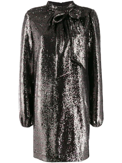 Shop N°21 Sequin Pussybow Dress In Black