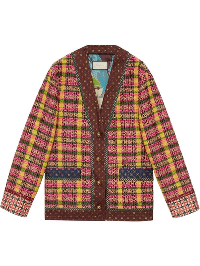 Shop Gucci Checked Tweed Jacket In Pink