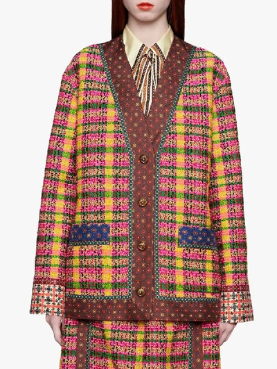 Shop Gucci Checked Tweed Jacket In Pink