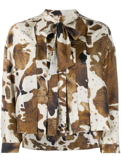 Shop Golden Goose Horse Print Pleated Blouse In Neutrals