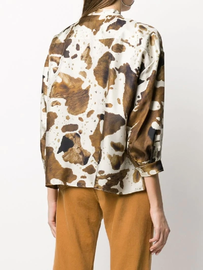 Shop Golden Goose Horse Print Pleated Blouse In Neutrals