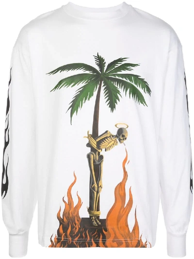 Shop Palm Angels Burning Skeleton Print T-shirt In White ,multicolour