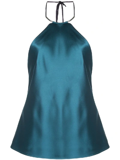 Shop Galvan Satin Necklace Halterneck Top In Blue