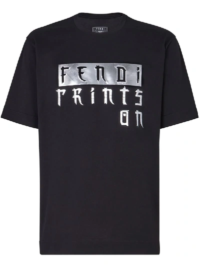 Shop Fendi Prints On Metallic Logo T-shirt In Black