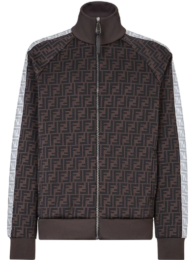Shop Fendi Prints On Monogram Zipped Jacket In Brown