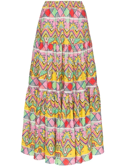 Shop Mira Mikati Abstract Print Maxi Skirt In White