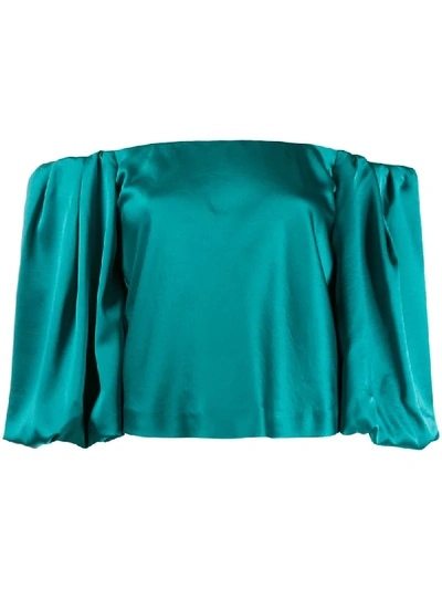 Shop Pinko Off The Shoulder Puffed Sleeve Blouse In Green