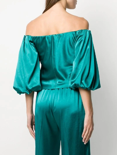 Shop Pinko Off The Shoulder Puffed Sleeve Blouse In Green