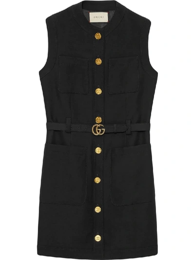 Shop Gucci Belted Dress In Black