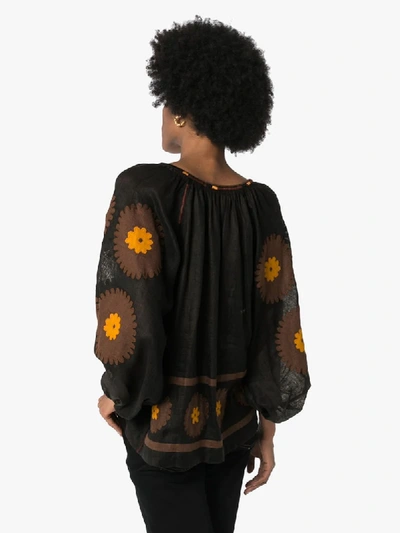 Shop Vita Kin Siam Floral Embroidered Blouse In Black