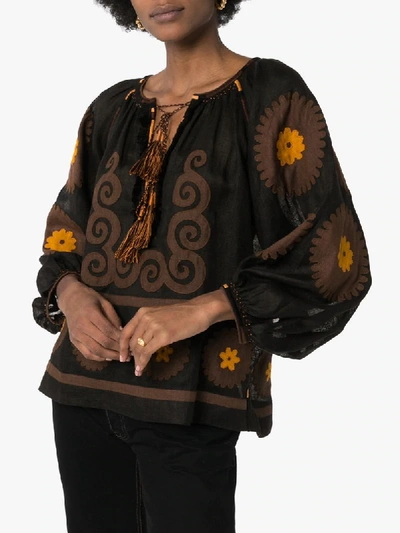 Shop Vita Kin Siam Floral Embroidered Blouse In Black
