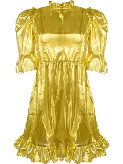 Shop Batsheva Metallic Ruffle Trim Dress In Gold