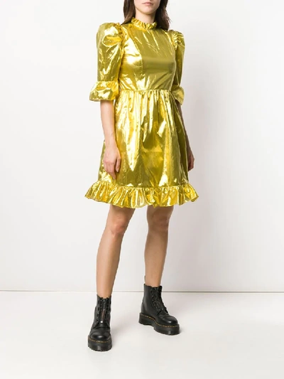 Shop Batsheva Metallic Ruffle Trim Dress In Gold