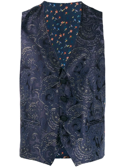 Shop Etro Weste Mit Paisley-muster In Blue