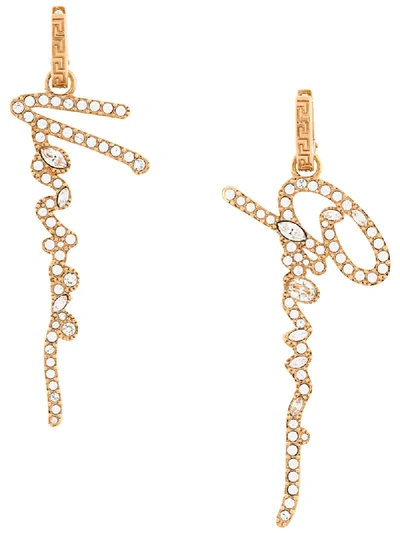 Shop Versace Gianni Drop Earrings In Gold