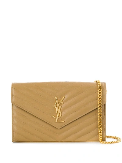 Shop Saint Laurent Monogram Chain Wallet In Neutrals